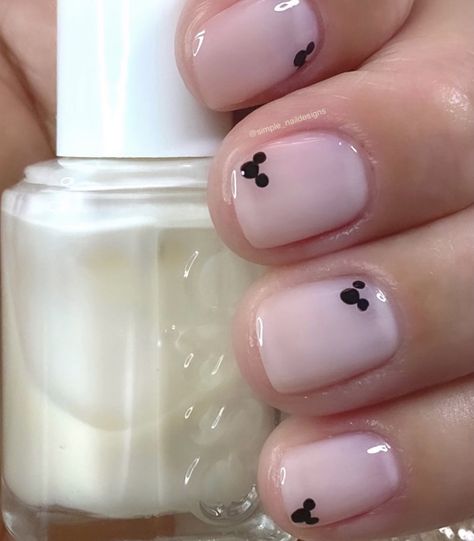 Dip Powder Disney Nails, Easy Disney Nail Art For Beginners, Minimalist Mickey Nails, Mickey Mouse Manicure, Mickey French Tip Nails, Disney Nails For Short Nails, Disney Nails Diy, Disneyland Paris Nails, Disney Neutral Nails