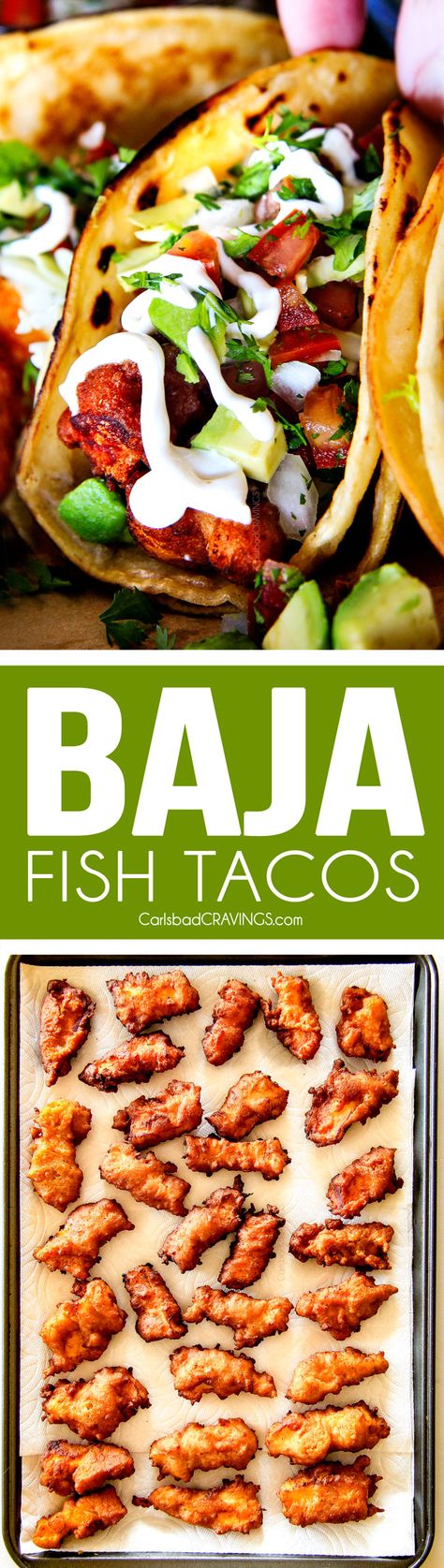 these Crispy fried Baja Fish Tacos are BETTER than any restaurant!!! I can't even believe how good these are and super easy with a one step batter. And don't skip the white sauce - its heavenly! Fish Taco Sauce, Mexikansk Mat, Baja Fish Tacos, Carlsbad Cravings, Fish Tacos Recipe, People Problems, Two Fish, White Sauce, Taco Recipes