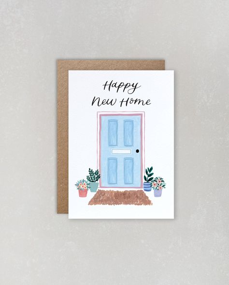 Happy New House Card, Watercolor Housewarming Card, Welcome Home Cards Diy, Housewarming Cards Diy, New Home Watercolor Card, New House Cards Handmade, New Home Drawing, House Warming Cards, New Home Cards Handmade