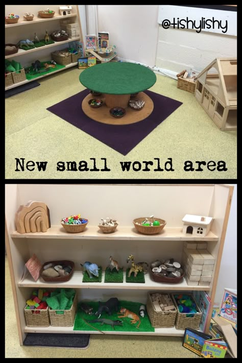 New small world area and the cable reel. Small World Area, Classroom Areas, Reception Classroom, Reception Class, Reggio Inspired Classrooms, Eyfs Classroom, Reggio Classroom, Early Years Classroom, Preschool Rooms