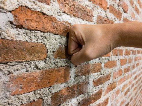 Exposed Brick Walls Interior, Exposed Brick Shower Wall, Wainscoting On Brick Wall, Brick For Interior Walls, Exposing Brick Wall, Exposed Brick In Bathroom, Exposed White Brick Wall, Diy Exposed Brick Wall, Raw Brick Wall Interior Design