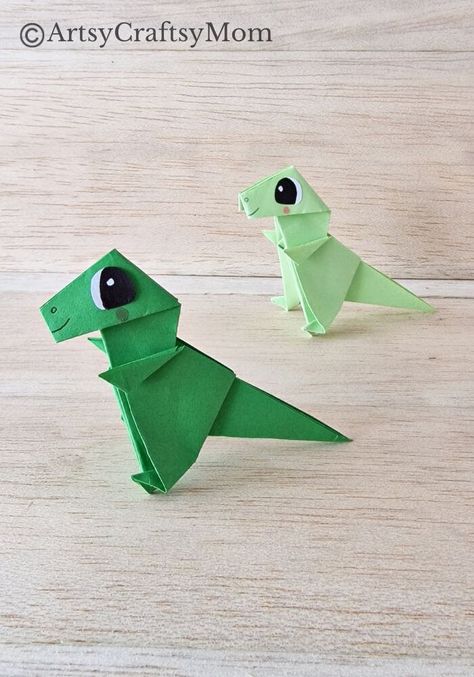 Cute and Easy Origami Dinosaur Craft for Kids 9 Koi Fish Craft, Paper Folding For Kids, Origami Octopus, Origami Ghost, Dinosaur Crafts Kids, Origami Koi Fish, Origami Dinosaur, Dinosaur Origami, Origami Penguin