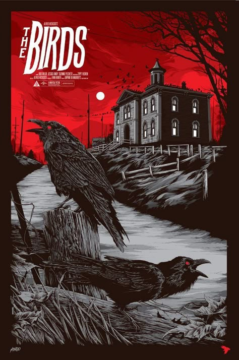 The Birds Movie, Hitchcock Movies, Ken Taylor, Mondo Posters, Tippi Hedren, Movie Artwork, Gig Poster, Black Birds, Retro Film