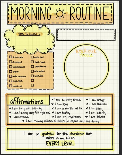 Digital bullet journal morning routine Morning Routine Goodnotes, Dot Grid Journal Ideas Daily, Bujo Morning Routine Page, Daily Routine Journal Ideas, Bujo Affirmations Page, Diares Ideas, Journal Routine Ideas, Morning Routine Journal Page, Morning Routine Journal Ideas