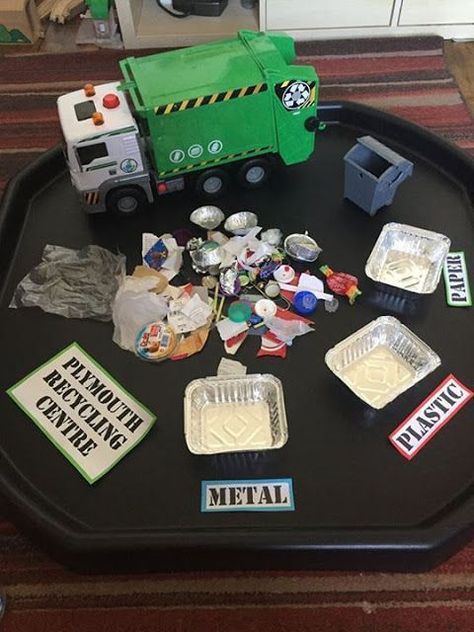 Recycling Activities For Kids, Earth Day Activities For Kids, Tuff Tray Ideas Toddlers, Recycling Activities, Tuff Spot, People Who Help Us, Recycled Crafts Kids, Eyfs Activities, Nursery Activities