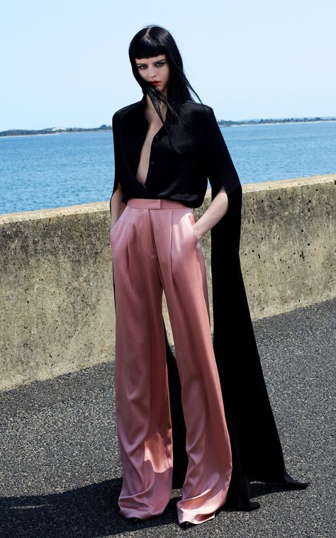 Alex Perry Hartley Satin Crepe Pleated Wide-Leg Trousers Luxury Satin Trousers, Satin Wide Leg Pants Outfit, Silk Trousers Outfit, Satin Trousers Outfit, Satin Pants Outfit, Cocktail Pants, Chiffon Trousers, Satin Wide Leg Pants, Skeleton Cowboy