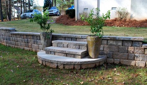 Garden Steps On A Slope, Steps On A Slope, Steps Landscape, Rock Walkway, Small Retaining Wall, Retaining Wall Steps, Backyard Retaining Walls, Backyard Drainage, Landscape Stairs