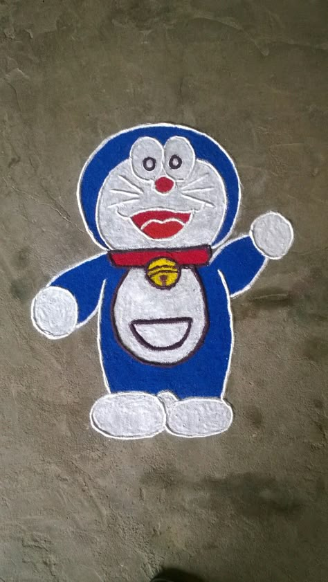 Cartoon Kolam Designs, Doraemon Rangoli, Doremon Rangoli, Funny Rangoli, New Year Rangoli Design Cartoon, Cartoon Rangoli Designs Diwali, Cartoon Rangoli Designs Easy, Cartoon Rangoli Designs, Rangoli Cartoon