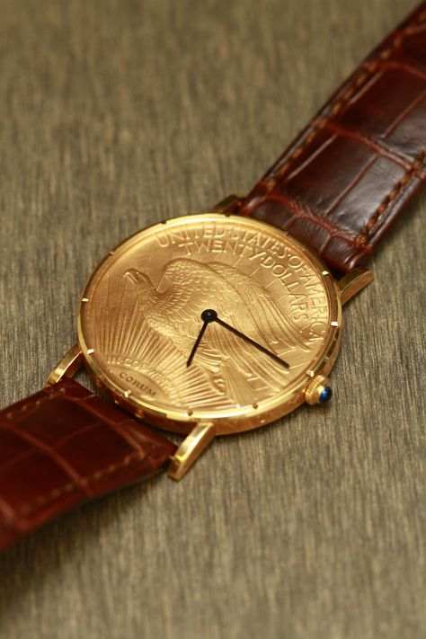 Corum Coin Watch - flat Unique Watches, Vintage Swatch Watch, Retro Watches, Men's Vintage Watch, Best Watches For Men, Vintage Watches For Men, Swatch Watch, Classic Watches, Luxury Watches For Men