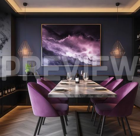 Dining Room Purple, Purple Dining Room, Template Frame, Marble Frame, Mockup Frame, Digital Art Gallery, Luxury Dining Room, Purple Marble, Styled Stock Photos