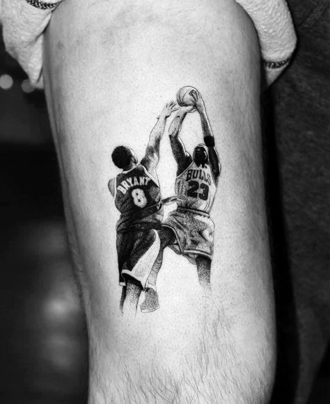 Artist: @checho23tattoo  Share this tattoo in your own story! 📲 Kobe Tattoo Designs, Michael Jordan Tattoo, Kobe Bryant Tattoo, Mj Tattoo, Jordan Tattoo, Basketball Tattoos, Geisha Tattoo Design, Portraits Art, Forearm Tattoo Design