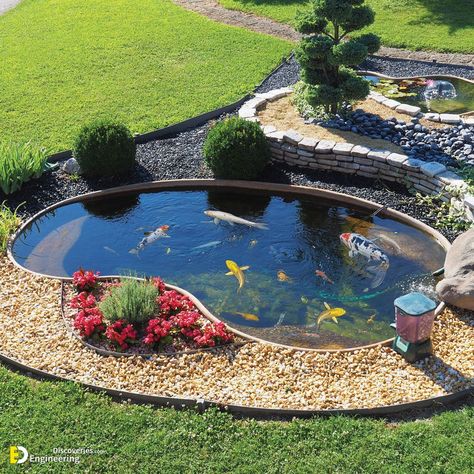 32 Small Pond Design Ideas For Gardens With Waterfalls - Engineering Discoveries  32 Small Pond Design Ideas For Gardens With Waterfalls Small Fish Pond, Small Backyard Ponds, Diy Ponds Backyard, Koi Pond Design, Kolam Koi, Taman Air, Fish Pond Gardens, Garden Ponds, Air Mancur