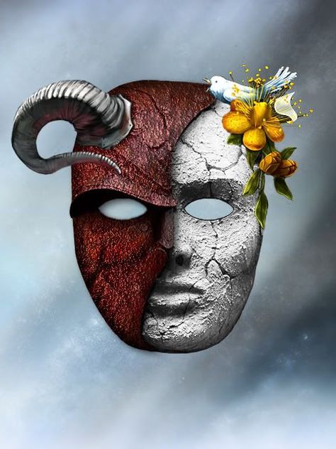 All people possess the free will to act either with goodness or with evil. Many people use their goodness to conceal their shadow. Evil Mask, Mask Project, Duality Of Man, Drama Masks, Oneplus Wallpapers, Free Will, Secret Code, Carnival Masks, Good And Evil