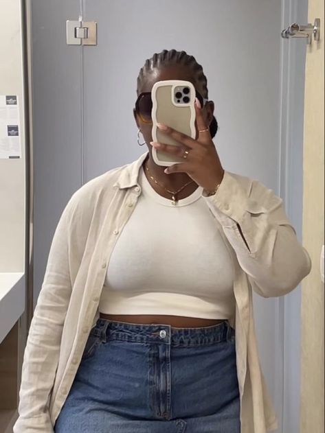 Size 10 Women Outfits Summer Casual, Cute Summer Outfits Plus Size Casual, Size 42 Outfits, Plus Size Outfit Ideas Spring, Plus Size Spring Summer Outfits, Jean Skirt Outfits Going Out, Summer Outfits Midsize Black Women, Cider Plus Size Outfits, Nyc Plus Size Outfits