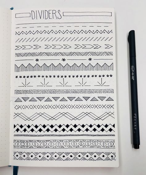 Notebook Inspiration Design, Doodle Dividers Ideas, Aesthetic Journal Border Ideas, Bujo Divider Ideas, Bujo Borders And Dividers, Bujo Notes Page, Page Separator Design, Bujo Boarders, Simple Boarder Ideas