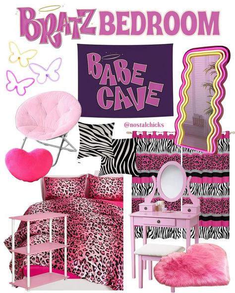 Bratz Bedroom Bratz Aesthetic Bedroom, Bratz Bedroom Ideas, Bratz Theme Room, 2000s Themed Room, Bratz Room Ideas, Bratz Office, Bratz Bedroom Aesthetic, Bratz Inspired Bedroom, Bratz Room Aesthetic