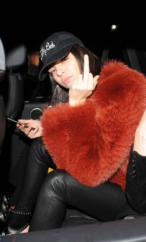 Kendall Jenner & Bella Hadid Give the Middle Finger - London 2/18/ 2017 Kendall Jenner, Fur Coat, A Woman