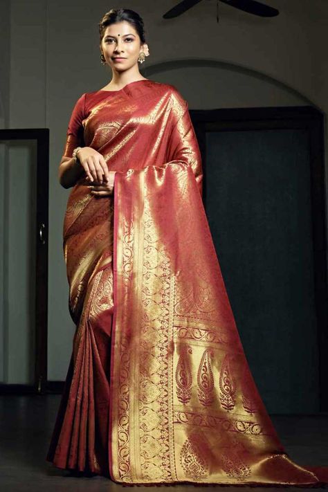 Product Features: Saree Color: Maroon Blouse Color: Maroon Saree Fabric: Art Silk Blouse Fabric: Art Silk Saree Work: Zari Blouse Work: Solid Saree Length: 5.5 Meter Blouse Length: 0.8 Meter Occasion: Festival Disclaimer: There will be slight difference in digital to actual image Maroon Bridal Saree, Red Banarasi Silk Saree, Maroon Saree, Designer Sarees Wedding, Indian Designer Sarees, Designer Silk Sarees, Ready To Wear Saree, Banarasi Silk Saree, Designer Sarees Online