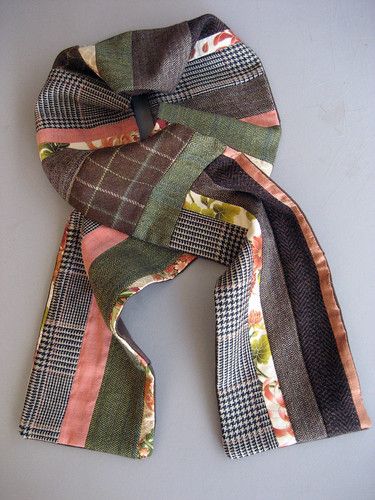 2nd Patchwork scarf | Turned out simply wonderful! . Made wi… | Flickr Sewing Scarves, Necktie Crafts, Quilted Clothing, Patchwork Clothes, Patchwork Scarf, Tie Quilt, Tie Crafts, Fabric Scarf, Repurposed Clothing