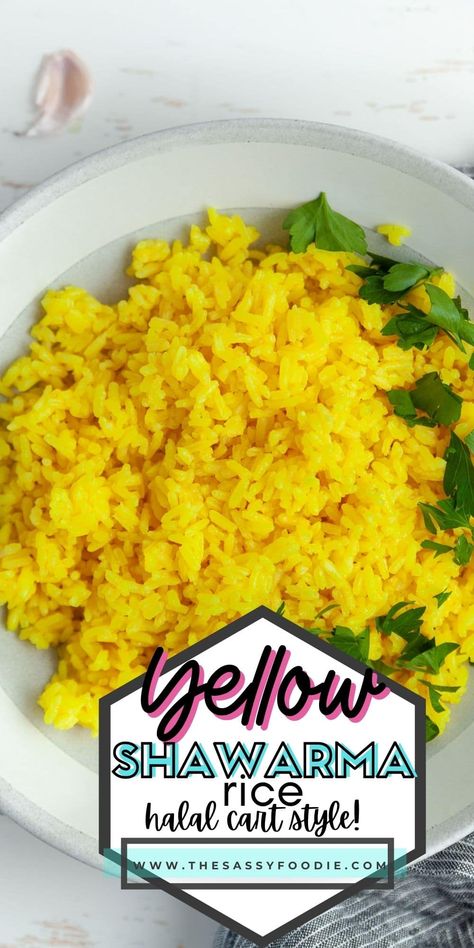 Shawarma Rice Recipe, Recipes With Turmeric, Shawarma Rice, Yellow Rice Recipes, Rice Side Dish Recipes, Chicken Shawarma Recipe, Shawarma Recipe, Side Dishes For Chicken, Rice Side