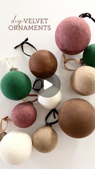 Jenna Sue • Design + DIY on Instagram: "Back by popular demand: DIY velvet ornaments! ���🎄  These were a hit last year, so I’m reposting for anyone who wants to try a fun holiday craft (or missed out on this year’s velvet ornaments before they sold out!)  Comment LINK and I’ll send the step-by-step tutorial to your inbox 👇🏼" Diy Ornaments Balls, Christmas Decor Trends 2024/2025, Reuse Christmas Ornaments, Diy Red Velvet Ornaments, Red Ornaments Diy, Fabric Baubles How To Make, Velvet Christmas Ornaments Diy, How To Make Velvet Christmas Ornaments, Diy Velvet Christmas Ornaments