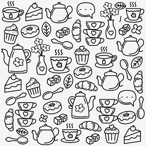 Tea Cup Doodle, Teapot Doodle, Spoon Sketch, Tea Party Drawing, Wedding Doodles, Mug Doodle, Starbucks Chalkboard, Time Doodle, Tea Drawing