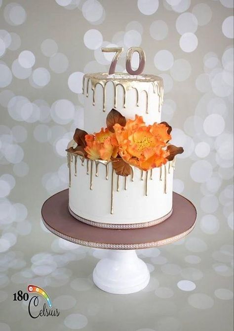 70 Years Loved by Joonie Tan Birthday Cake For Women Simple, Fall Birthday Cakes, 75 Birthday Cake, Metallic Cake, 90th Birthday Cakes, Birthday Cake For Mom, 70th Birthday Cake, 80 Birthday Cake, Birthday Cake With Photo