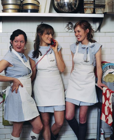 Sabrina, Erin and Elizabeth.  Working hard or hardly working? Pastry Uniform, Restaurant Uniform, Cafe Uniform, Casual Restaurant, Blouse Nylon, Restaurant Uniforms, Hotel Uniform, Vegan Bakery, Casual Restaurants