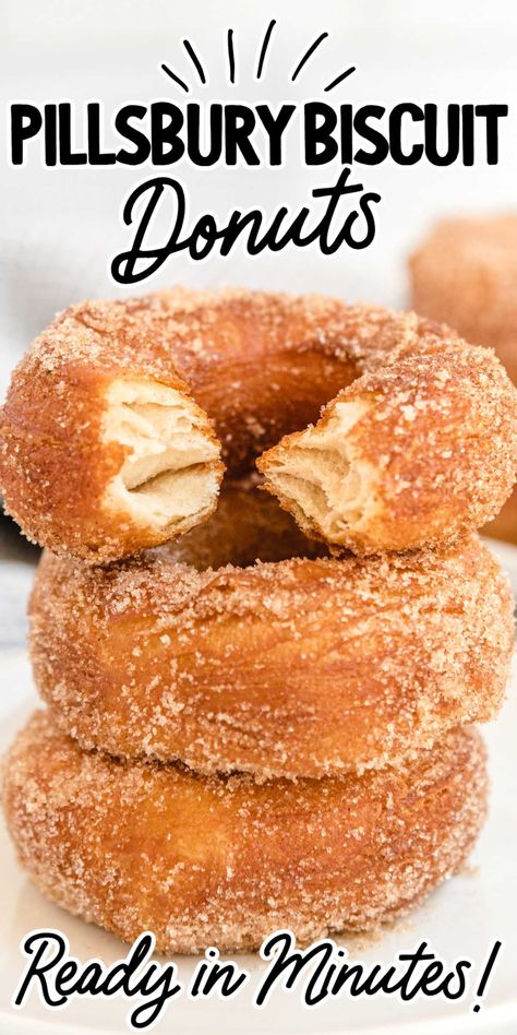 These cinnamon sugar-coated Pillsbury Biscuit Donuts are a simple and tasty solution to satisfy your donut craving. Pillsbury Biscuit Donuts, Pillsbury Desserts, Canned Biscuit Donuts, Pillsbury Biscuit Recipes, Doughnuts Easy, Sugar Donuts Recipe, Pilsbury Recipes, Canned Biscuit, Easy Homemade Biscuits