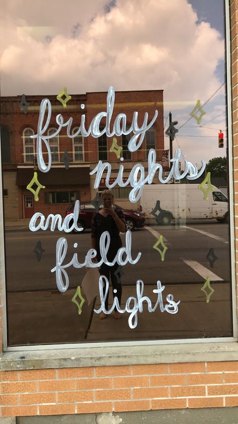 Window painting for cheerleading 🏈 Cheer Spirit Poster Boards, Cheer Competition Window Decorations, Hoco Window Painting Ideas, Homecoming Window Painting, Homecoming Cheer Posters, Football Game Captions, Cheer Painting, Cheer Captions, Cheer Window Painting