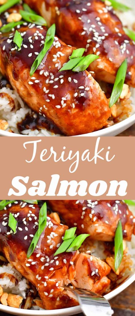 Teriyaki salmon is a very easy salmon recipe perfect for any day of the week. It's baked in a delicious homemade teriyaki sauce and you can serve it over rice, salad, or vegetables. So flavorful and ready in less than 30 minutes. #dinner #easydinner #salmon #bakedsalmon #teriyaki #seafood