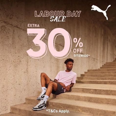 Shop the PUMA Labour Day Sale 2024 – Extra 30% Off Sitewide! Puma Ads, Offer Ads, Puma Ad, Puma Shop, Sports Direct, Ads Design, Upgrade Your Wardrobe, Labor Day Sale, Sale Promotion