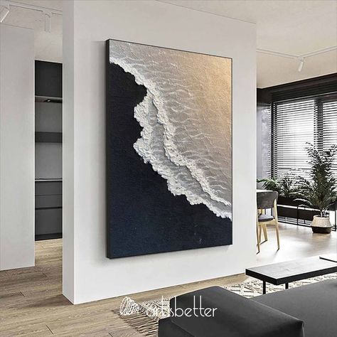 Buy Affordable Handmade 3d Black White Wave Painting On Canvas Decor Directly From Emerging Artists. Order The Finest Quality, Multi-Size, Personalized 3wabi-Sabi Wall Art. Beach Canvas Paintings, Ocean Waves Painting, Wabi Sabi Wall Art, Diy Abstract Canvas Art, Wave Painting, Textured Canvas Art, Plaster Art, Ocean Wall Art, Black And White Painting