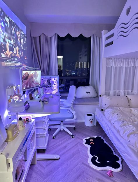 Anime Bedroom Ideas, Games Room Inspiration, Gamer Bedroom, Bilik Idaman, Cool Room Designs, Gamer Room Decor, House Remodeling, Kraf Diy, Cute Bedroom Ideas