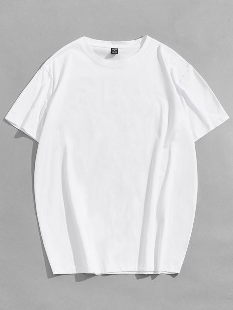 White Basics  Short Sleeve Cotton Plain   Slight Stretch Summer Men Tops Basic Tshirt Outfit, Baggy Clothes Outfit Men, Oversized White T Shirt, Oversized White Shirt, Plain White Shirt, Christian Shirts Designs, Baggy Tops, Plain White T Shirt, Tshirt Oversized