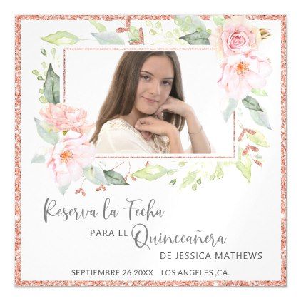 Spanish Photo Quinceañera Save the Date Floral Magnetic Invitation Save The Date Floral, Sweet 15 Party Ideas Quinceanera, Sweet 15 Party Ideas, Save The Date Ideas, Quince Invitations, Glitter Invitations, Graphic Art Prints, Save The Date Photos, Magnetic Card