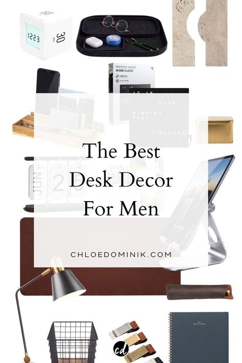 the best desk decor for men Office Desk Decor For Work Men, Mens Office Decor At Work, Mens Office Gifts, Mens Desk Accessories, Mens Desk Decor, Men Gift Guide, Stylish Office Desks, Men’s Office, Desk Accesories