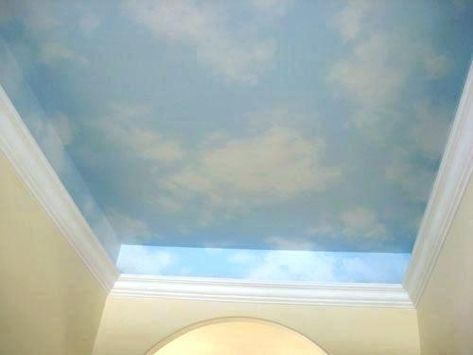 Sky Nursery, Cloud Ceiling, Sky Ceiling, Tumblr Bedroom, Ceiling Painting, Blue Ceilings, Ceiling Murals, Ceiling Art, Gold Bedroom