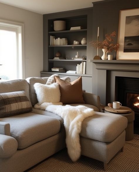 warm and cosy living room in an earthy neutral colour palette Mushroom Coloured Living Room, Coffee Coloured Living Room, Cosy Beige Living Room, Cosy Front Room, Living Room Cosy Warm, Earthy Colour Palette Living Room, Next Home Living Room, House Interior Living Room Cozy, Cosy Warm Living Room