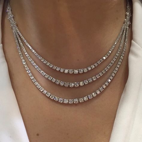 3 Layered Diamond Necklace, 3 Line Diamond Necklace, Layered Necklaces Diamond, One Line Diamond Necklace, Diamond Layered Necklace, Layered Diamond Necklaces, Fancy Diamond Necklace, Layered Diamond Necklace, Layering Diamond Necklaces