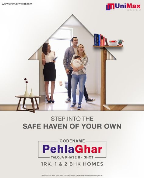 Your home personifies you, step into your dream home that awaits you at Codename PehlaGhar in Taloja Phase II - Ghot. #UniMaxWorld #UniMax #Home #PehlaGhar #Taloja #NaviMumbai #Ghot #Residentialproperty #UniqueHome #Amenities Hoarding Board, Real Estate Marketing Flyers, Steel Roofing Sheets, Property Ads, Property Ad, Real Estate Management, Real Estate Advertising, Real Estate Marketing Design, Poster Idea