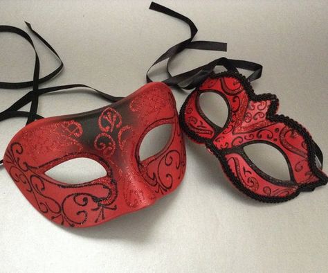 Couples Red Masquerade ball Eye Mask Pair Red Mask Masquerade, Tech Mask, Red Masquerade, Goat Mask, Gold Masquerade Mask, Masquerade Outfit, Quinceanera Planning, Red Mask, Masquerade Masks