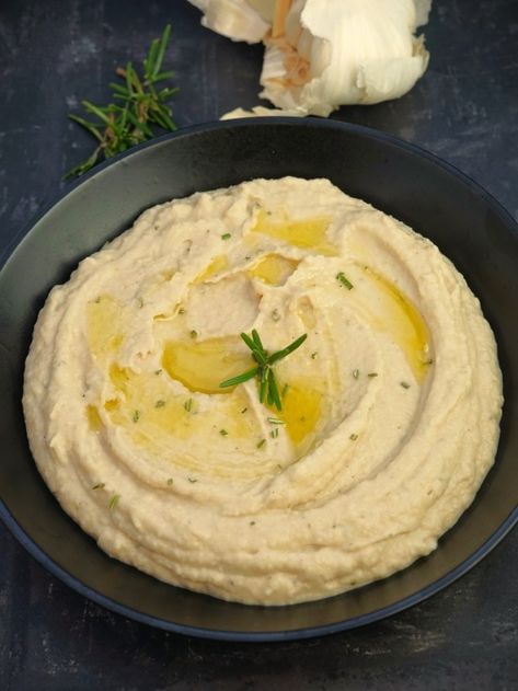 White Bean Puree with Rosemary & Garlic Rosemary Mushrooms, Healthy Hummus Recipe, Bean Puree, White Bean Puree, Juicy Pork Tenderloin, Healthy Hummus, Parsnip Puree, Rosemary Garlic, Savoury Baking