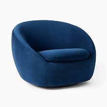 Shopping Cart Cozy Swivel Chair, Tiny Studio, Cozy Chair, Versatile Furniture, Ink Blue, Swivel Armchair, Key Details, West Elm, Blue Ink