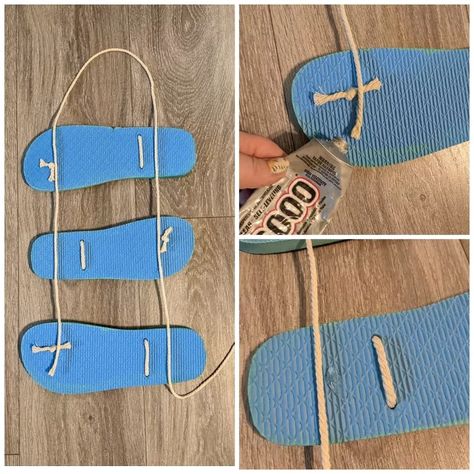 Make An Inexpensive Beachy Wall Hanging Using Dollar Store Flip Flops | Hometalk Flip Flop Decorations, Flip Flop Crafts, Flip Flop Decor, Summer Flip Flop Wreath, Flip Flop Wreath, Flip Flop Sign, Flip Flop Craft, Vbs Craft, Decorating Flip Flops