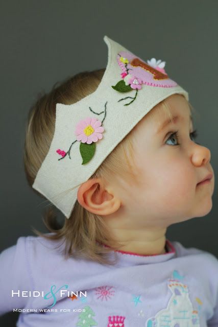 HeidiandFinn modern wears for kids: Birthday Crown Tutorial - and free pattern Waldorf Birthday Crown, Diy Birthday Crown, Baby Birthday Crown, Crown Tutorial, Crown Diy, First Birthday Crown, Crown Template, Fabric Crown, Baby Crown