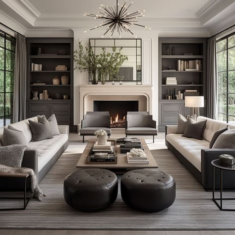 Neutral Living Room With Black Accents Farmhouse, Sophia Patterson Interiors, Informal Living Room Ideas, Nyc Townhouse Interior, Modern Traditional Living Room Ideas, New Classic Living Room, Chic Family Room, New Classic Interior Design, French Villa Interior