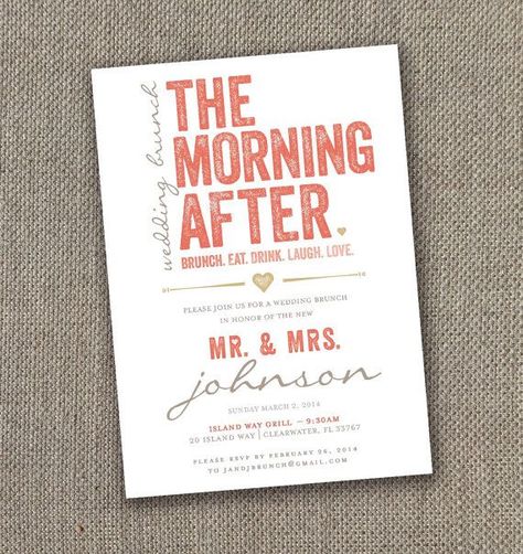 The Morning After - Wedding Brunch Invitation 5 X 7 (Digital file) Morning After Wedding Brunch, After Wedding Brunch, Wedding Brunch Invitation, Post Wedding Brunch Invitations, Diy Brunch, Brunch Decor, Wedding Brunch, Wedding After Party, Baby Shower Brunch