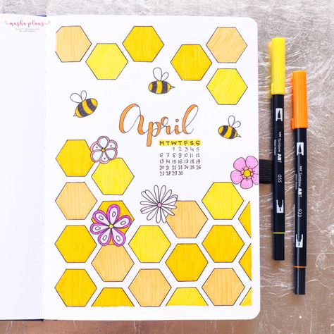 apicultura portada Bee Journal Theme, April Spreads Bullet Journal, Spring Doodles Bullet Journal, Bee Theme Bullet Journal, Spring Bullet Journal Theme, Bujo Spring Theme, Bullet Journal May Theme, Bujo Bee Theme, Bullet Journal Months