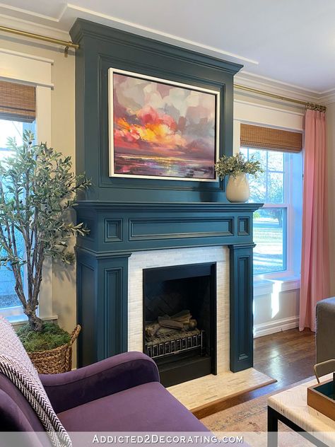 Fireplaces In Living Rooms, Fireplace Mantle With Windows On Each Side, James Farmer Fireplace, Windows Framing Fireplace, Paint Mantle Ideas, Trim Fireplace Surround, Judges Paneling Fireplace, Pop Of Color Fireplace, Fireplace Mantle Styles